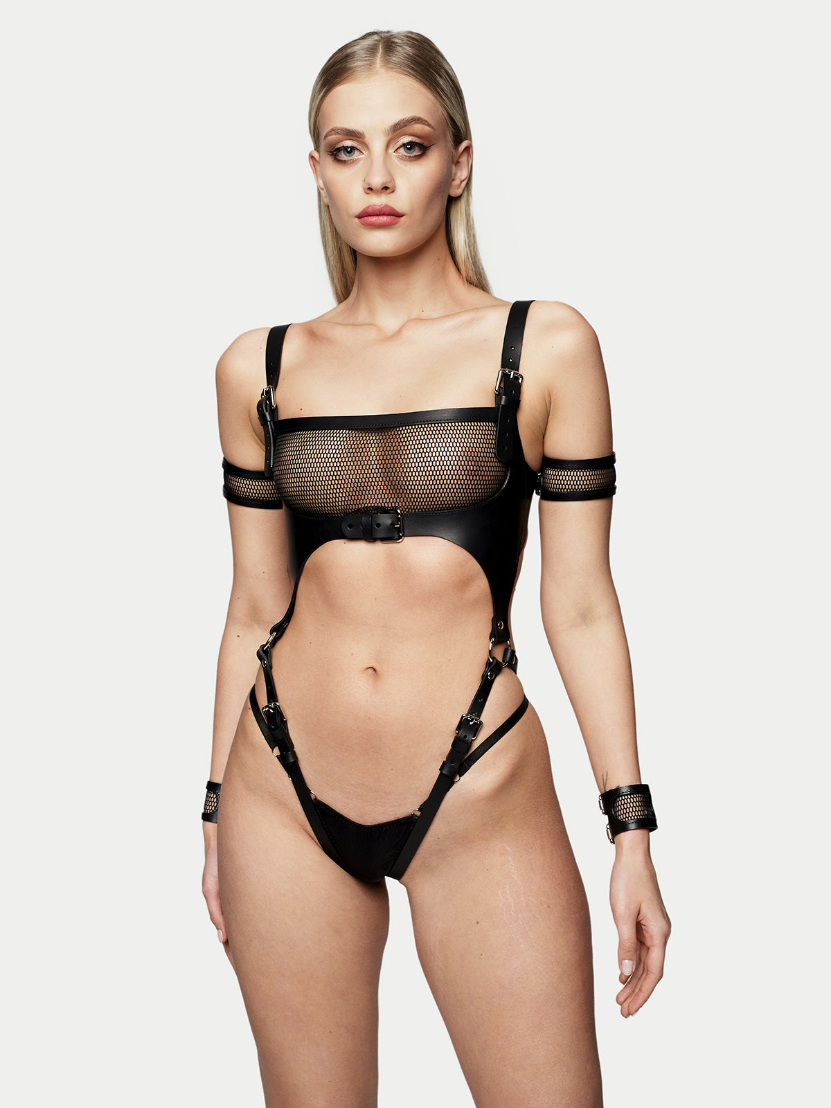 Шкіряний Боді з поєднанням сітки "Kim"