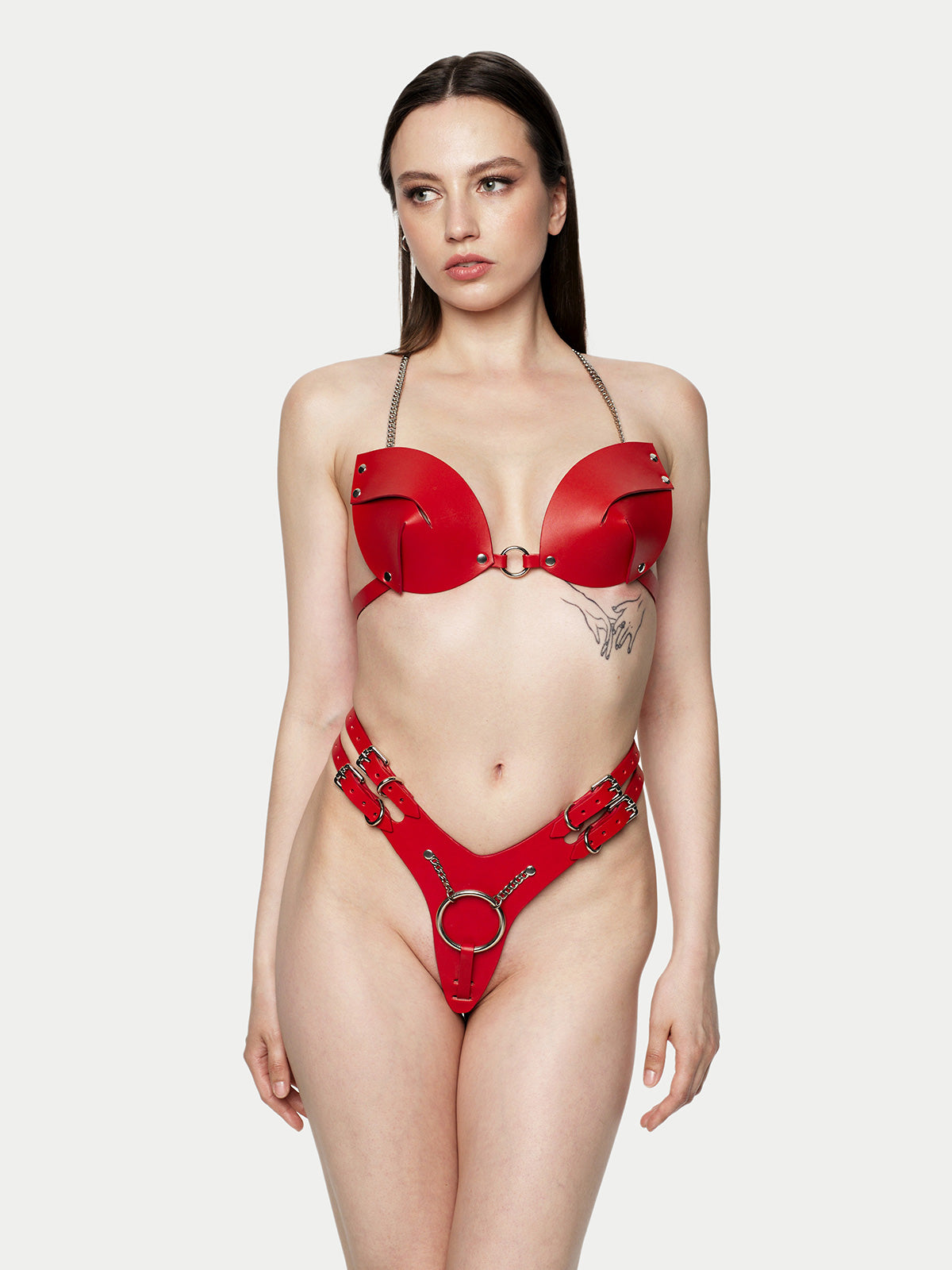 Шкіряний комплект Бра та Трусики "Bonny" Червоний